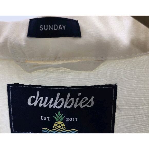 Chubbies Shirt Mens Medium Off White Lotus Button Sleeve Sunday Short Sleeve - Picture 5 of 13